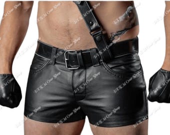 Short de motard en cuir véritable : short de marche Slim Fit fait main pour la salle de sport