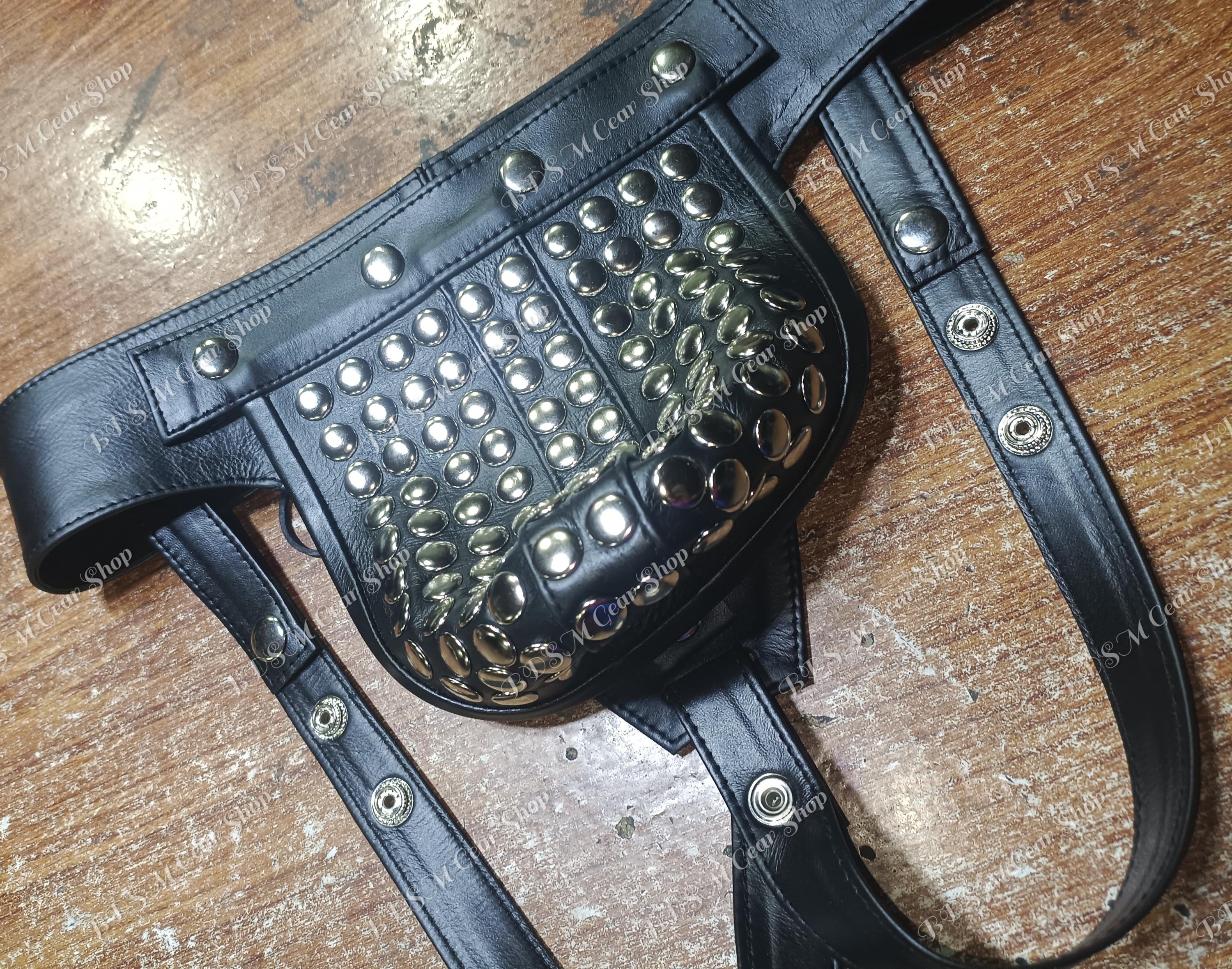 Studded Leather Codpiece Jockstrap – Chastity Hole Cutout, BDSM Fetish ...