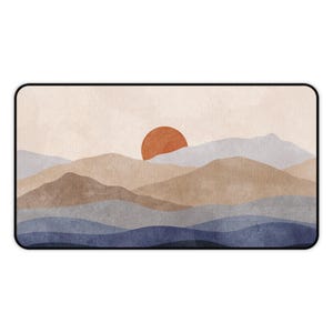 Customizable Boho Mountain Desk Mat Sunset Landscape, Aesthetic Mouse Pad, Neoprene Large Desk Pad for Office, Home Decor Gift, Custom Text