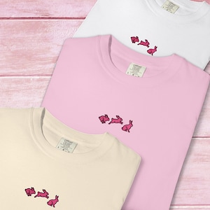 Embroidered Rabbit Trio T-Shirt: Comfort Colors Minimalist Tee