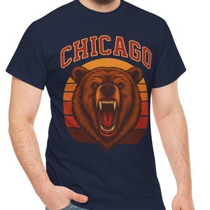 Chicago Bear Graphic Tee, Unisex Heavy Cotton Tee for Sports Fans, Casual Wear, Gifts for Him, Chicago Souvenir Shirt