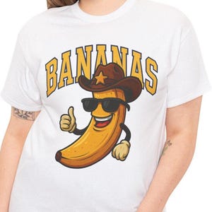 Funny Bananas Cowboy T-Shirt – Cartoon Fruit Graphic Tee with Sunglasses