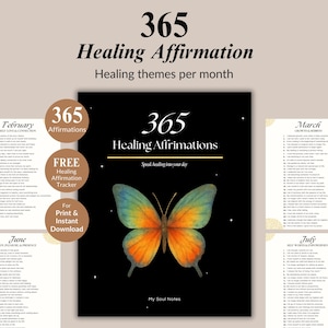 365 Healing Affirmations Self Love Therapy Tools Spiritual Kit Shadow Work Mental Health Journal Daily Gratitude PDF Digital Workbook