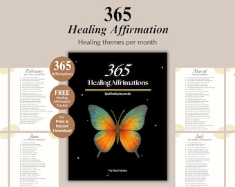 365 Healing Affirmations Self Love Therapy Tools Spiritual Kit Shadow Work Mental Health Journal Daily Gratitude PDF Digital Workbook