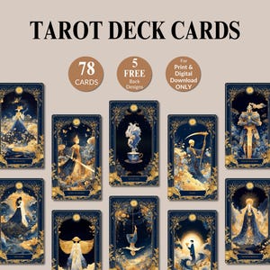 Utskrivbara tarotkortlek PDF Digital Celestial Tarot Bundle Mystisk linjeteckning Komplett tarotsamling Andlig spådomslek för nybörjare