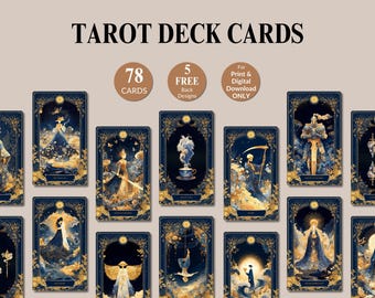 Printable Tarot Deck Cards PDF Digital Celestial Tarot Bundle Mystical Line Art Full Tarot Collection Spiritual Divination Set for Beginners