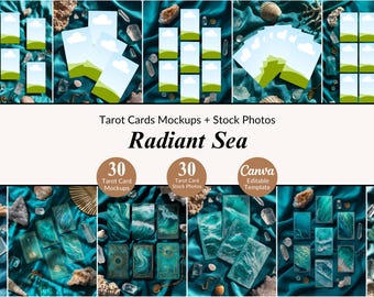 30 Radiant Sea Tarot Mockup Scenes and Stock Photos Bundle Product Flat Lays Cards Mockup Spiritual Business Tarot Witch Readers Canva PNG