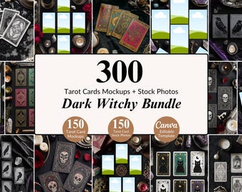 300 Dark Witchy Tarot Mockup Scenes and Stock Photos Bundle Product Flat Lays Marketing Tarot Template Tarotspread Spiritual Business Canva