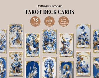 Printable Delftware Porcelain Tarot Deck Card Artful Tarot Digital Download Unique Deck Spiritual Tarot Bundle For Beginners 78 Tarot Cards