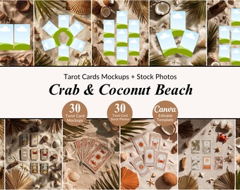 30 Crab And Coconut Beach Tarot Mockup Scenes and Stock Photos Bundle Cards Mockup Tarot Marketing Instagram Post Template Canva Spiritual