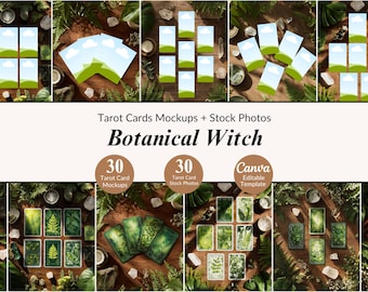 30 Botanical Witch Tarot Mockup Scenes and Stock Photos Bundle Tarot Flat Lays Template Instagram Spiritual Business For Tarot Readers PNG