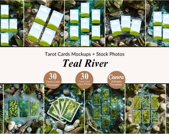 30 Teal River Tarot Mockup Scenes and Stock Photos Bundle Product Flat Lays Tarot Template Cards Spiritual Business Tarot Spread Witchcraft