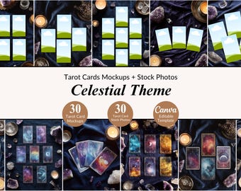 30 Celestial Tarot Mockup Scenes and Stock Photos Bundle Tarot Card Mockup Product Flat Lays Instagram Template For Tarot Business Spiritual