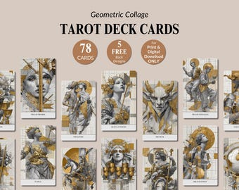 Printable Geometric Collage Tarot Card Artful Deck Digital Download 78 Tarot Deck Card Bundle Modern Spiritual Card Set For Beginners PNG