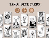 Printable Black Inked Tarot Cards Deck 78 Card Set for Beginners Full Tarot Collection PNG Grimoire Skull Tarot Cards Bundle Set Download