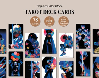 Printable Pop Art Color Block Tarot Symbolic Digital Download Borderless Tarot Card Deck For Beginners Spiritual Set Artful Tarot Aesthetics