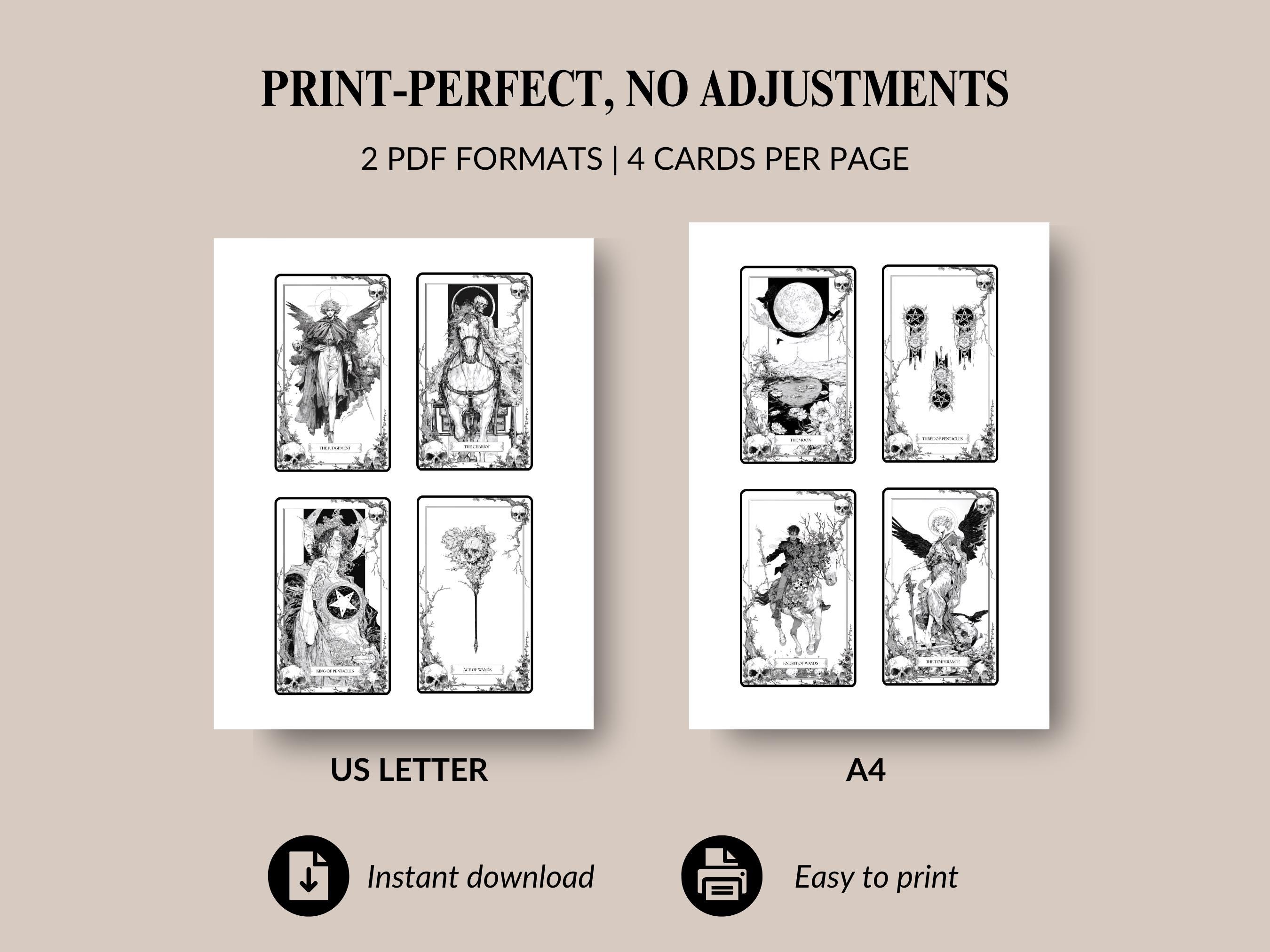 Printable Black Inked Tarot Cards Deck 78 Card Set for Beginners