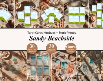 30 Sandy Beachside Tarot Mockup Scenes and Stock Photos Bundle Product Flat Lays Tarot Template Tarotspread Spiritual Business Canva Mockup