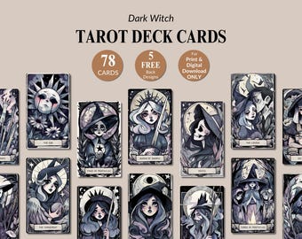 Pacote de Tarot Bruxa Negra para Imprimir - Baralho Completo de Tarot Bruxa com 78 Cartas - Download Digital Artístico - Tarot de Halloween para Iniciantes