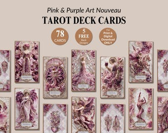 Printable Pink Tarot Art Nouveau Feminine Tarot Digital Download Deck Divine Feminine Collection For Beginners Tarot Card Bundle 78 Set Deck