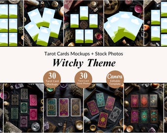 30 Witchy Tarot Mockup Scenes and Stock Photos Bundle Tarot Card Template Mockup Instagram Post Canva Template For Witchy Reading Business