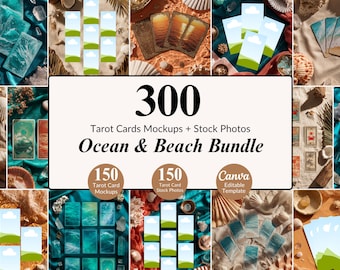 300 Ocean And Beach Tarot Mockup Scenes and Stock Photos Bundle Tarot Card Mockup Product Flat Lays Canva Template Tarot Spiritual Business