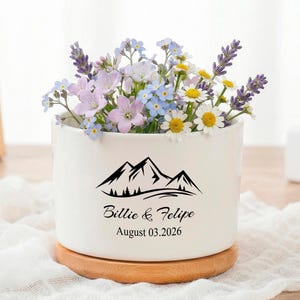 Maceta personalizada para parejas con suculentas, maceta personalizada con diseño de montaña, regalo para parejas para bodas o aniversarios.