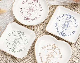 Personalized Ceramic Ring Dish,Custom Engagement Ring Holder,Bow Ring Holder Gift for Bride,Couples Gift,Bridal Shower Gift,Anniversary Gift