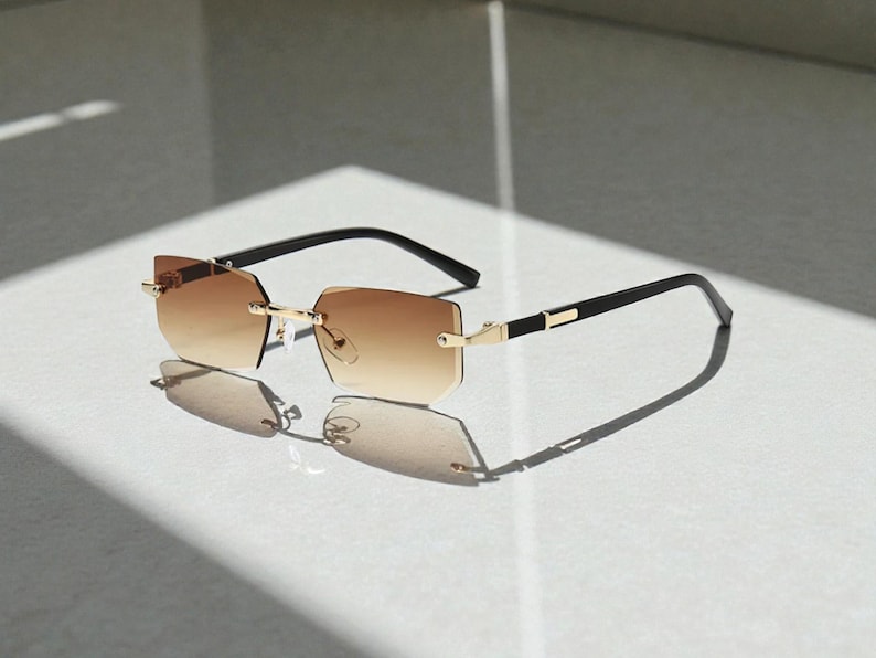 Rimless Rectangle Sunglasses, Trendy Unisex Summer Eyewear - Etsy