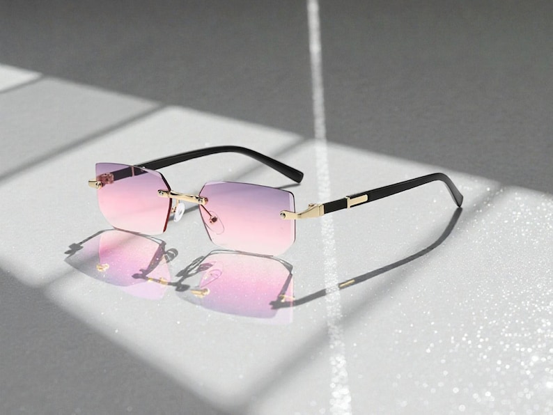 Rimless Rectangle Sunglasses, Trendy Unisex Summer Eyewear - Etsy