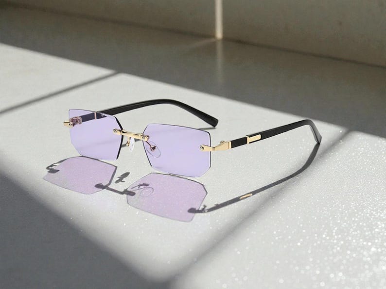 Style Luxe Rimless Rectangular Rimless Rectangle Sunglasses, Trendy Unisex Summer Eyewear - Etsy