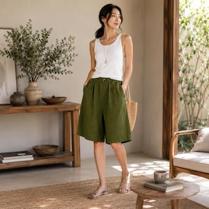 womens knee length dress shorts Polyester loose knee length shorts outfits