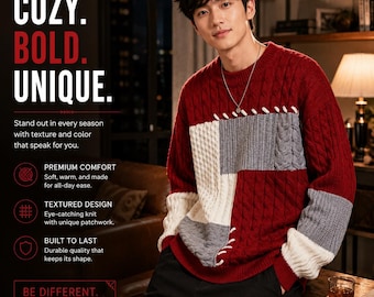 Patchwork Sweater | Oversized Cable Knit | Y2K Grunge Knitwear