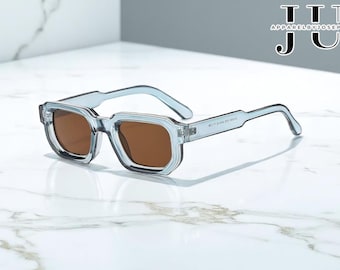 Occhiali da sole rettangolari retrò arancioni / montatura spessa, stile vintage