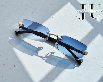 Lunettes de soleil rectangulaires sans monture, lunettes d'été unisexes tendance