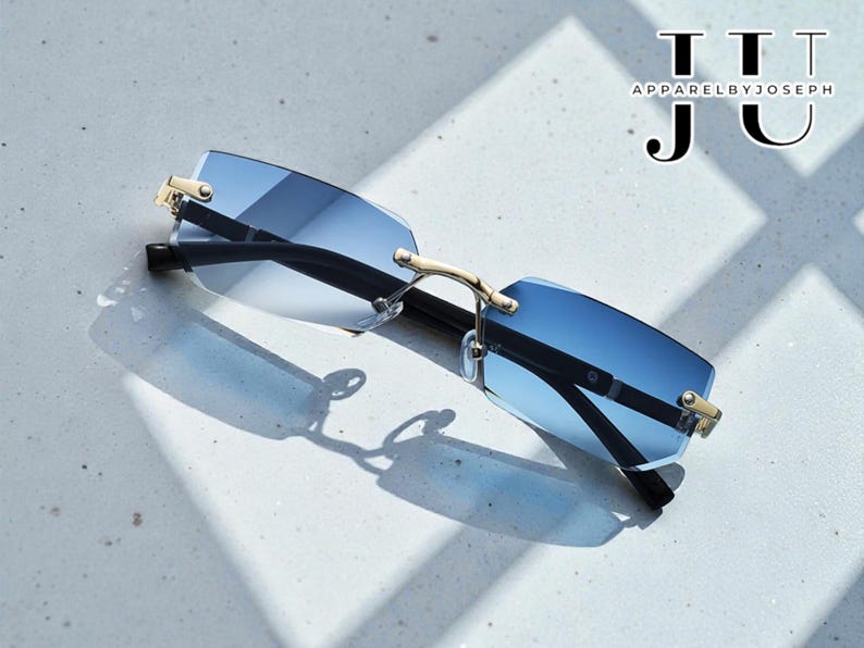 Rimless Rectangle Sunglasses, Trendy Unisex Summer Eyewear - Etsy
