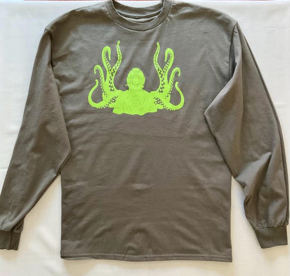 Octopus Diver Shirt: Neon Green Graphic, Nautical Ocean Tee