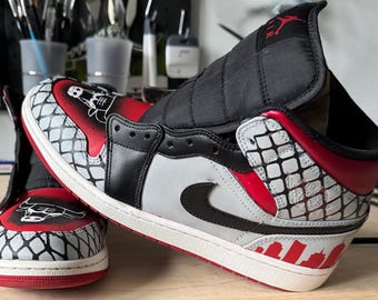 Custom Hand Painted Air Jordan 1 Sneakers &quot;NBA Teams Urban Samurai&quot; Design