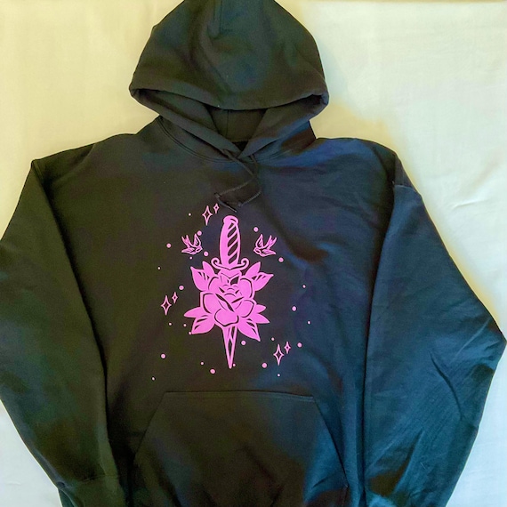 Tattoo-Inspired Rose Dagger Hoodie