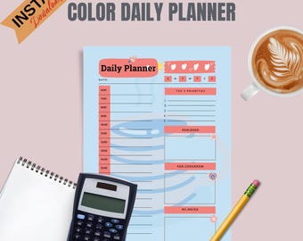 Planificador diario a color para mamás ocupadas, apto para personas con TDAH, planificador imprimible por horas (PDF y PNG)