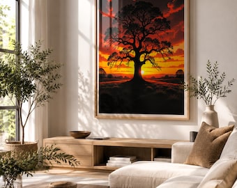 Sunset Tree Wall Art Print • Dramatic Nature Landscape • Moody Living Room Decor • Printable Wall Art • Digital Download