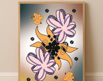 Lámina decorativa floral minimalista para pared – Arte botánico abstracto lineal – Descarga instantánea