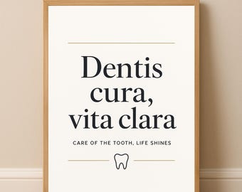 Lámina decorativa con cita latina sobre odontología: Decoración moderna para consultorio dental (Descarga digital)
