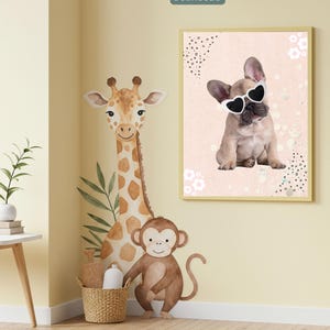 French Bulldog Puppy Print • Heart Sunglasses Nursery Decor (Digital Download)