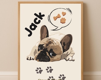 Custom French Bulldog Portrait, Minimalist Pet Art Print for Nursery Decor (Digital Download)