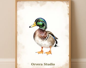 Impresión de acuarela vintage de pato real: Póster de pájaro de granja (descarga digital)