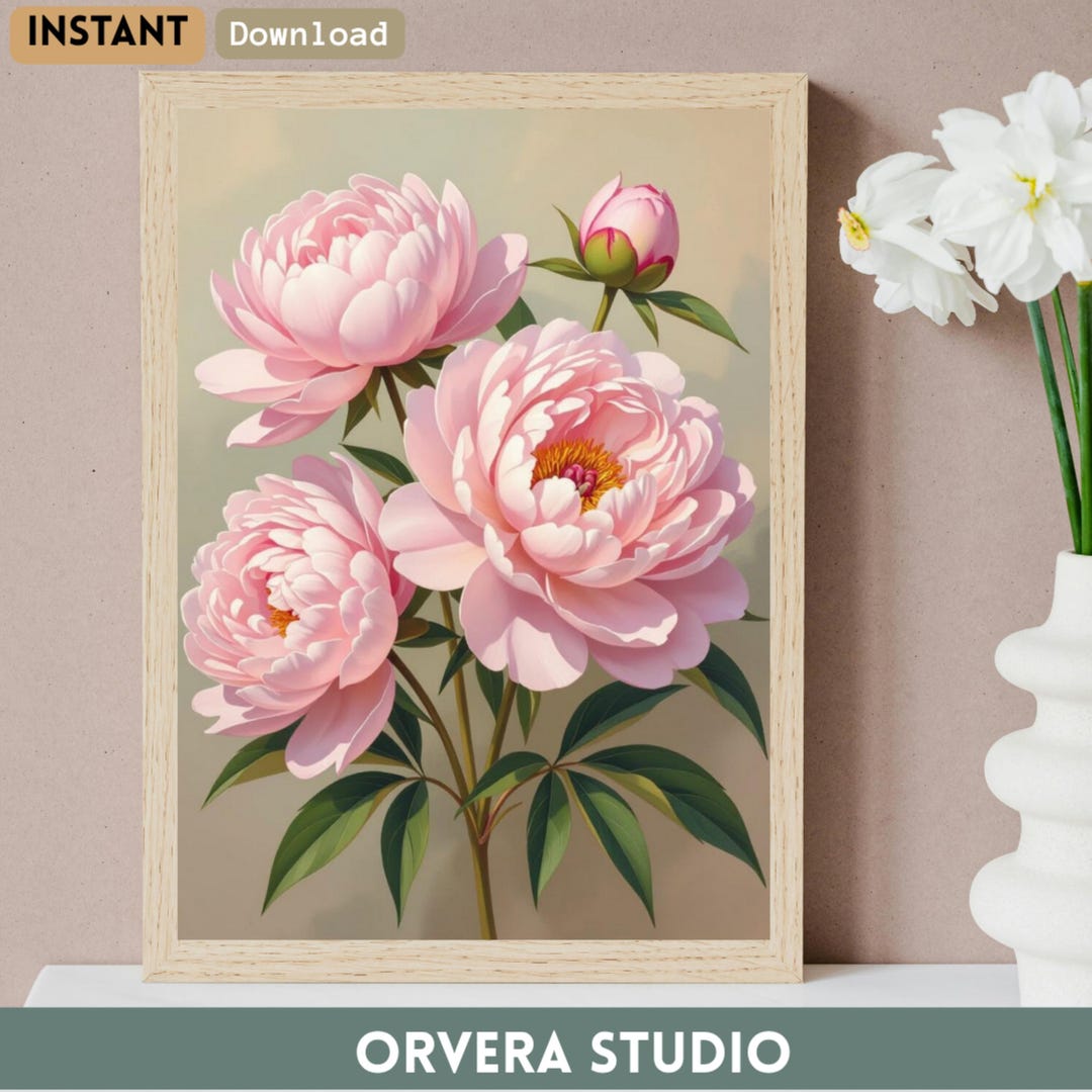Pink Peony Wall Art Print, Vintage Floral Poster, Spring Blossom Decor ...