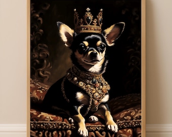 Retrato de Chihuahua Real • Póster de Chihuahua Negro para Pared • Lámina de Arte Canino Victoriano (Descarga Digital)