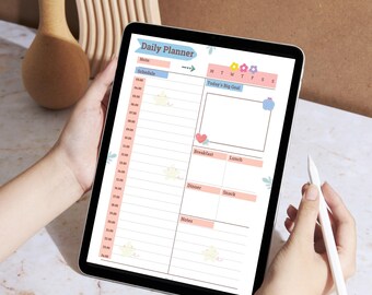 Planificador diario imprimible en tonos pastel de 8,5 x 11 pulgadas / Horario por horas y lista de tareas pendientes / Organizador de productividad / Descarga digital