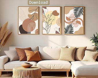 Set of 3 Minimalist Floral Prints – Boho Botanical Abstract Wall Art – Modern Abstract Home Decor (Digital Download)